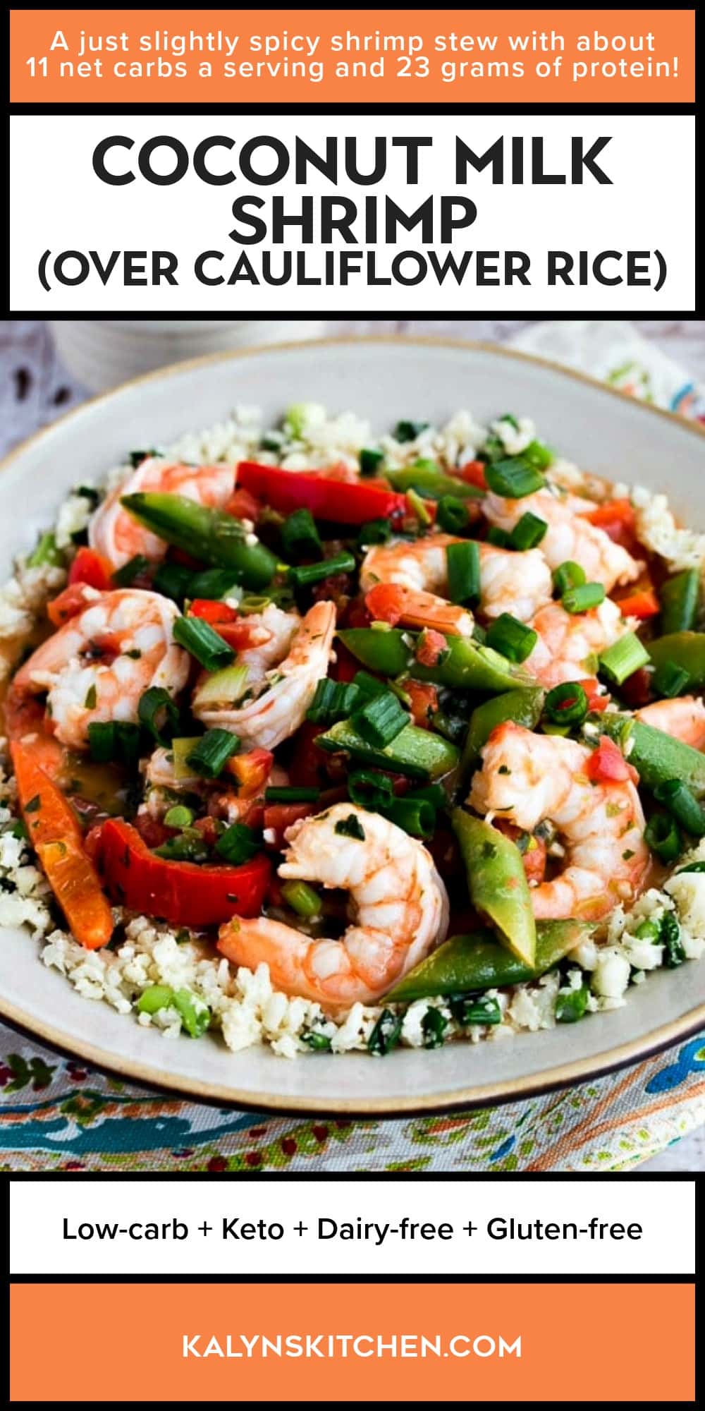 Pinterest image of Coconut Milk Shrimp (over Cauliflower Rice)