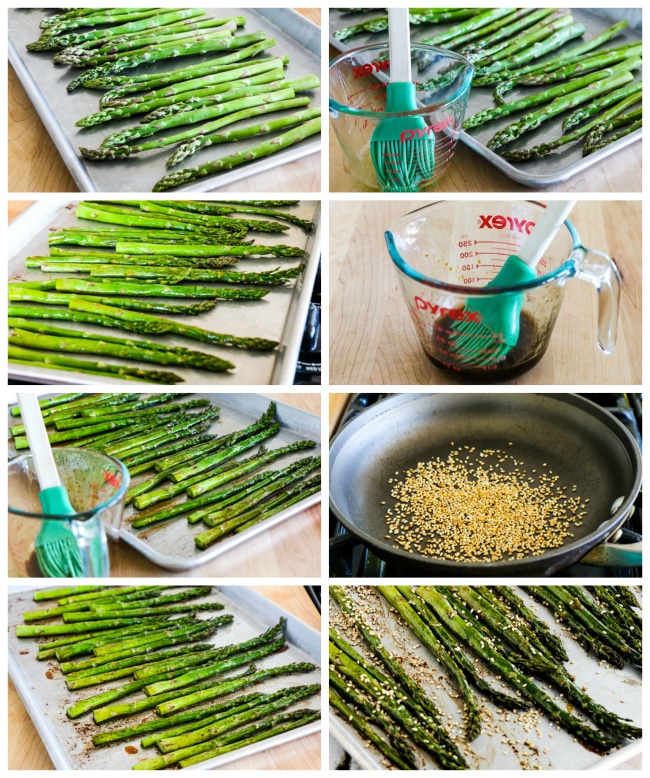 step-by-step process shots for Roasted Asparagus with Soy-Sesame Glaze