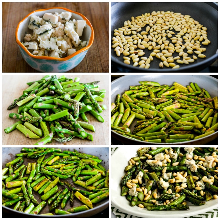 Sauteed Asparagus with Melted Gorgonzola and Pine Nuts process shots collage