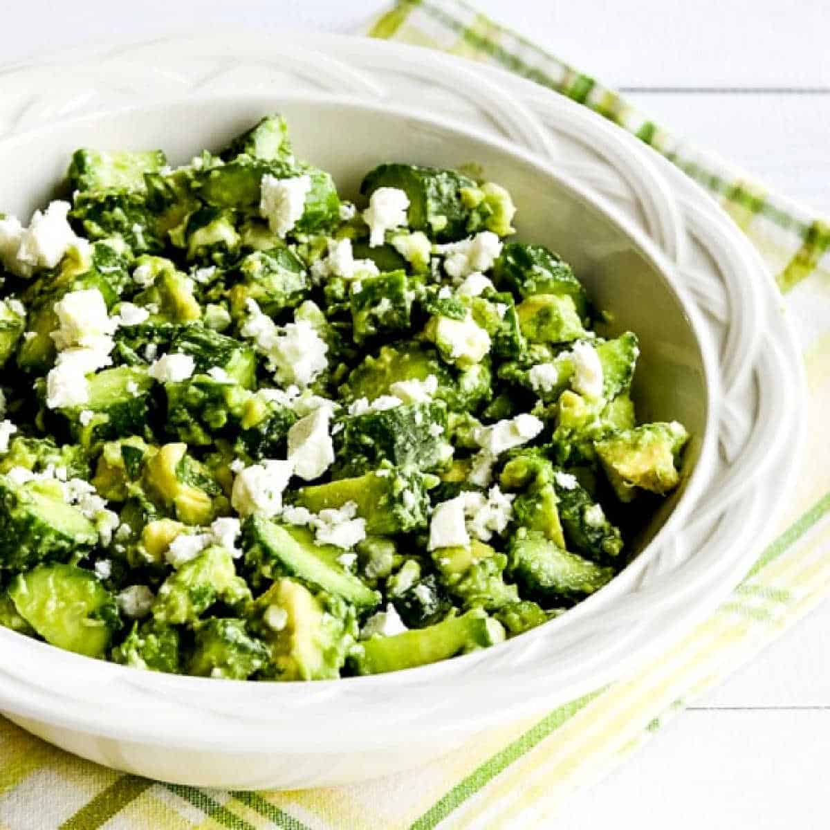 square image of Cucumber Salad with Avocado and Feta