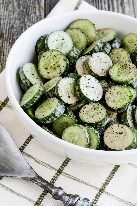 Cucumber Salad with Balsamic Dressing in serving bowl
