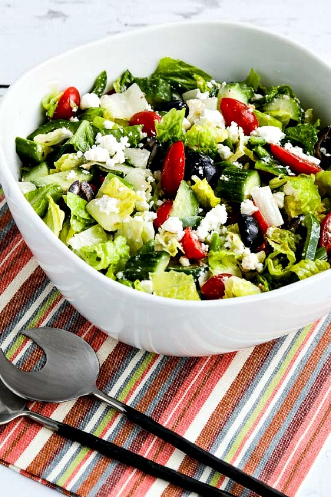 Close-up photo of American Greek salad with lettuce