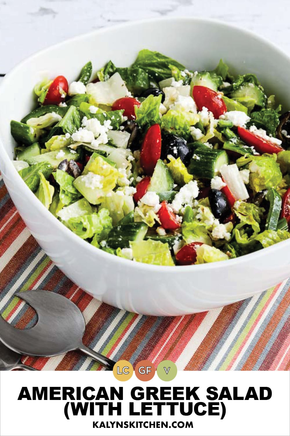 Pinterest image of American Greek salad with lettuce