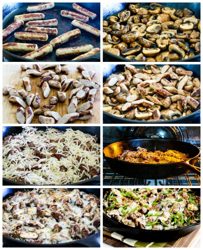 Cheesy Low-Carb No-Egg Sausage Mushroom Breakfast process shots collage