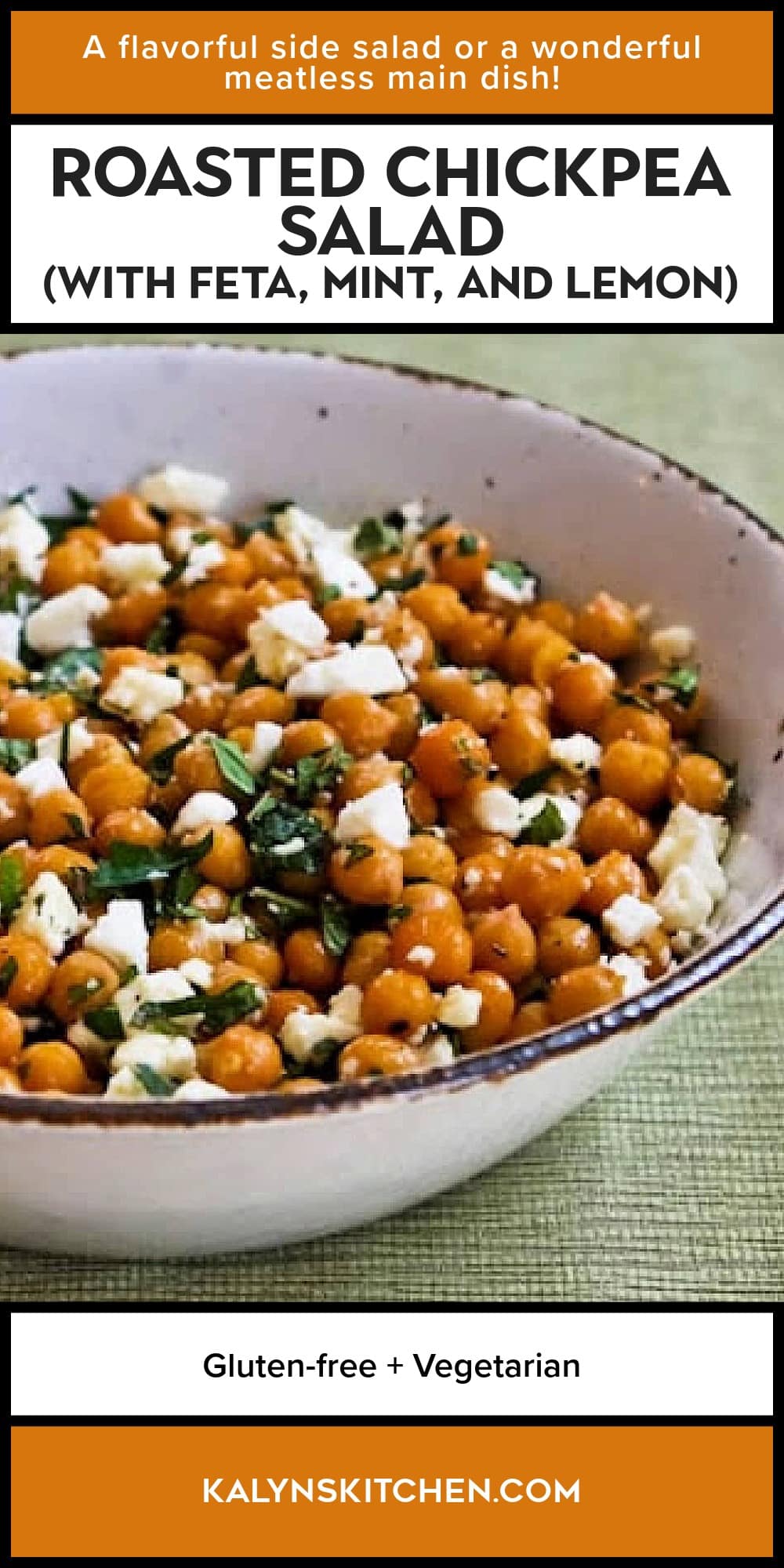 Pinterest image of Roasted Chickpea Salad (with Feta, Mint, and Lemon)
