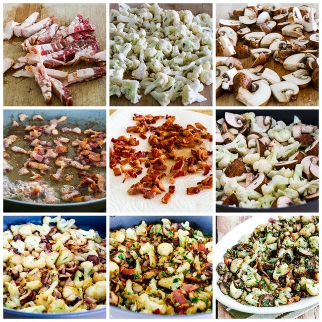 Fried Cauliflower with Bacon and Mushrooms process shots collage