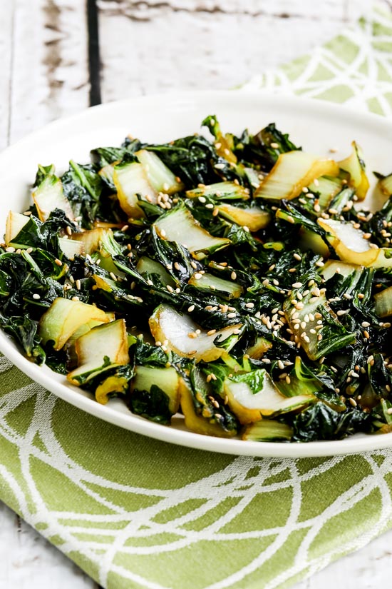 Bok Choy with Soy Sauce and Butter finished dish on serving plate