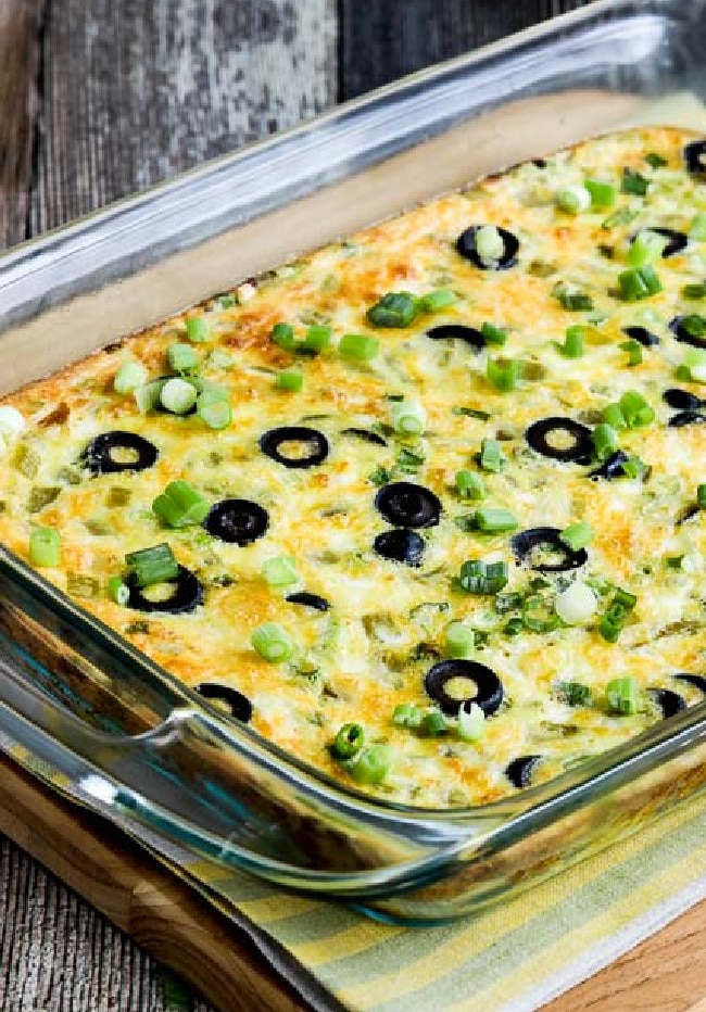 Bobbi's Egg Casserole with Cheese and Green Chiles cropped image of casserole in baking dish