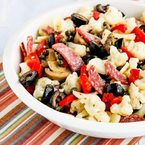 Low-Carb-Cauliflower Antipasto Salad found on KalynsKitchen.com