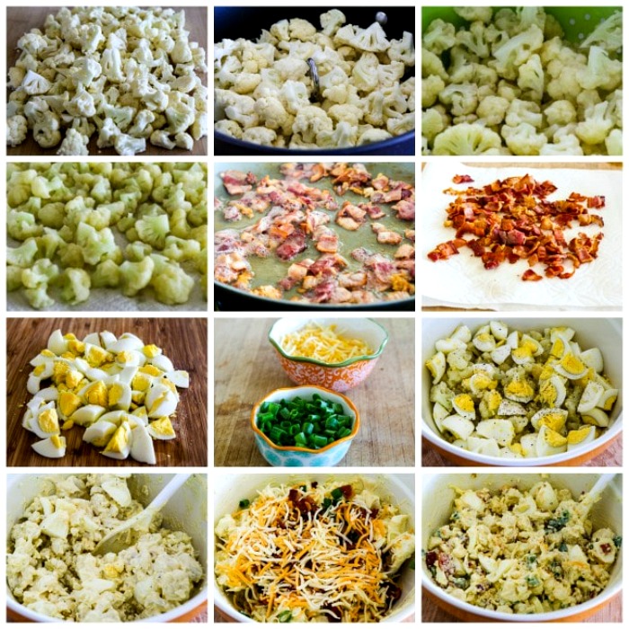 Loaded Cauliflower Mock Potato Salad process shots collage