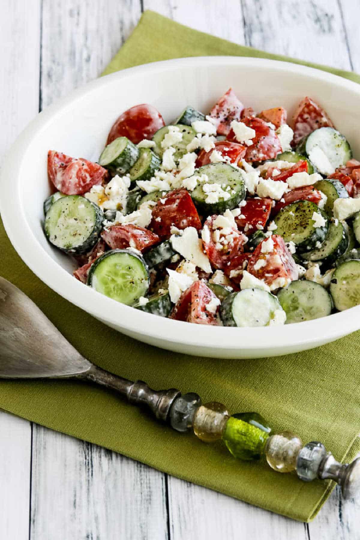 Summer Lunch Salad in serving bowl on napkin