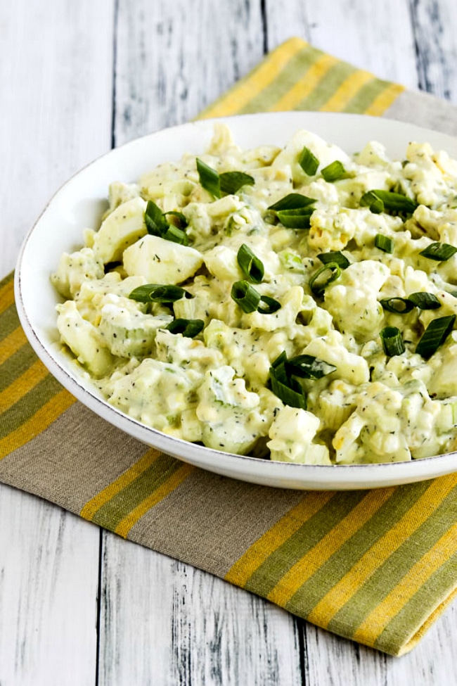 Low-Carb and High Protein Avocado Egg Salad (with Cottage Cheese) found on KalynsKitchen.com