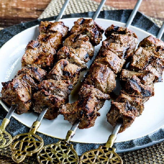 square thumbnail of Marinated Beef Kabobs on serving plate