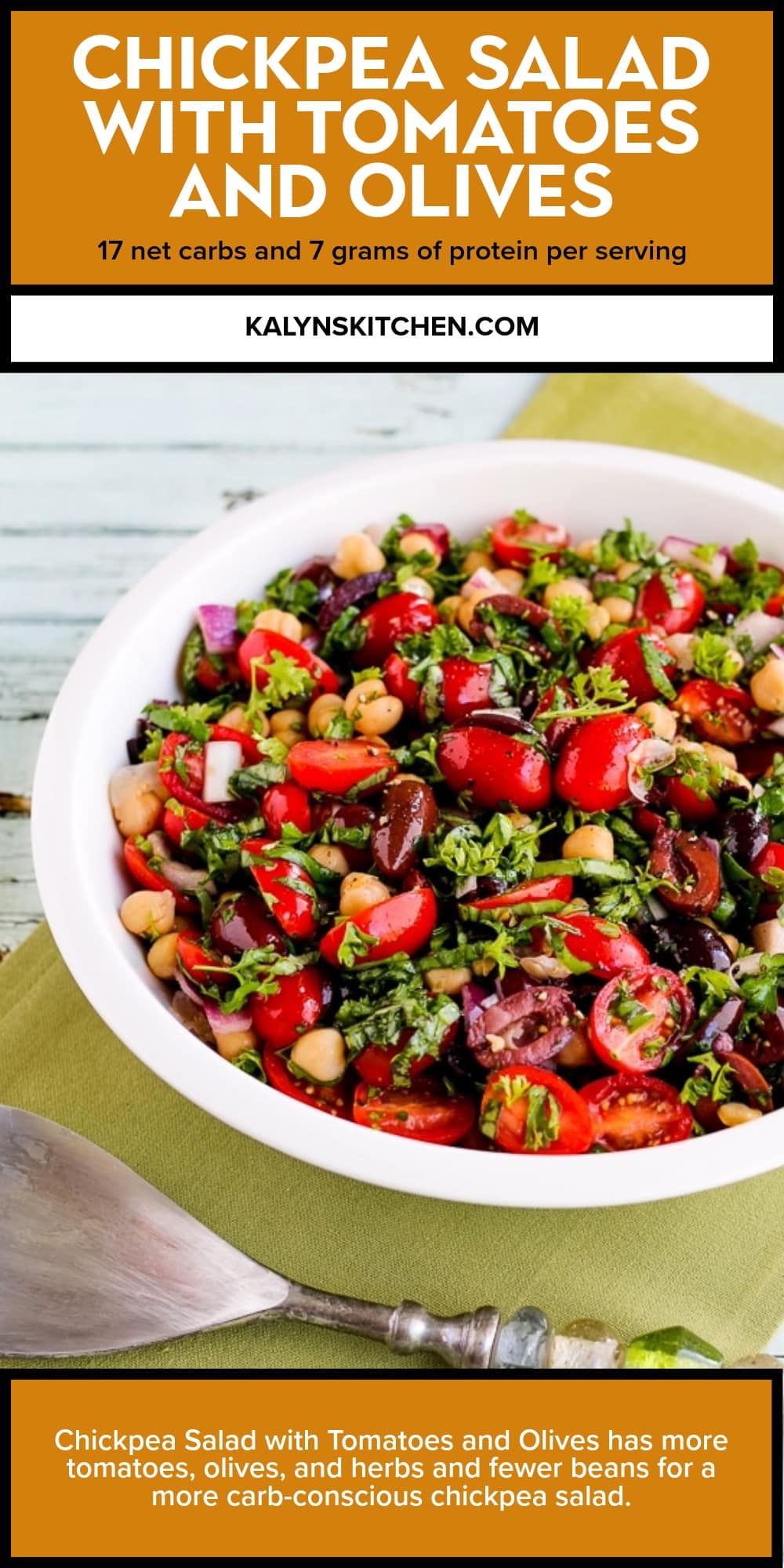 Pinterest image of Chickpea Salad with Tomatoes and Olives