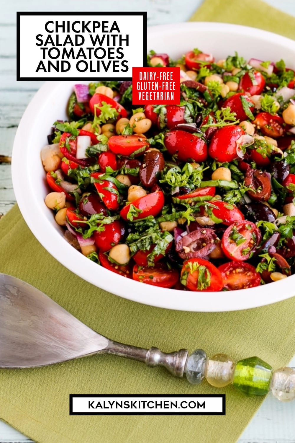 Pinterest image of Chickpea Salad with Tomatoes and Olives