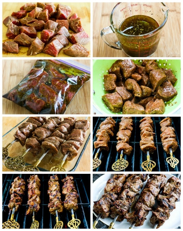 Low-Carb Marinated Beef Kabobs process shots collage