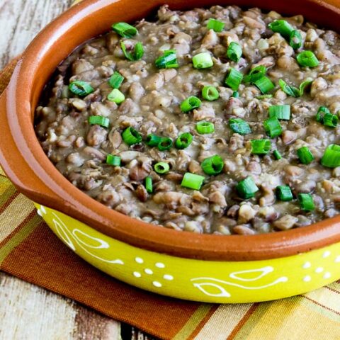 Instant Pot Rubios Pinto Beans in Mexican serving bowl