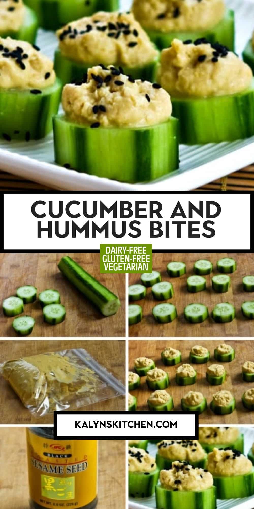 Pinterest image of Cucumber and Hummus Bites