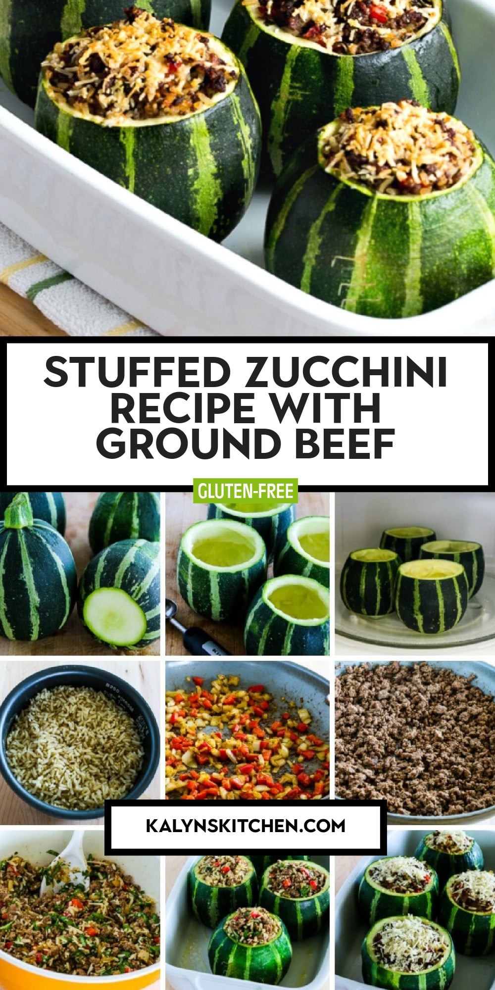 Pinterest image of Stuffed Zucchini Recipe with Ground Beef