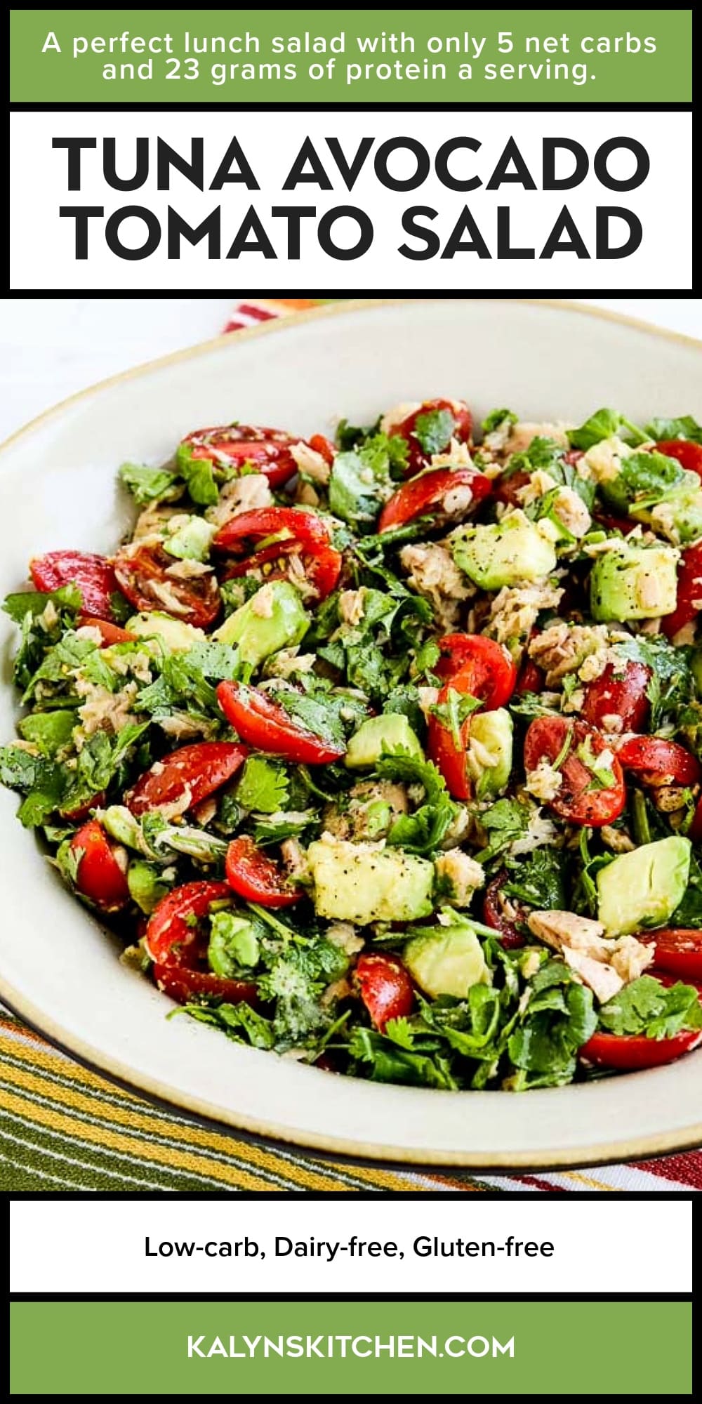 Pinterest image of Tuna Avocado Tomato Salad