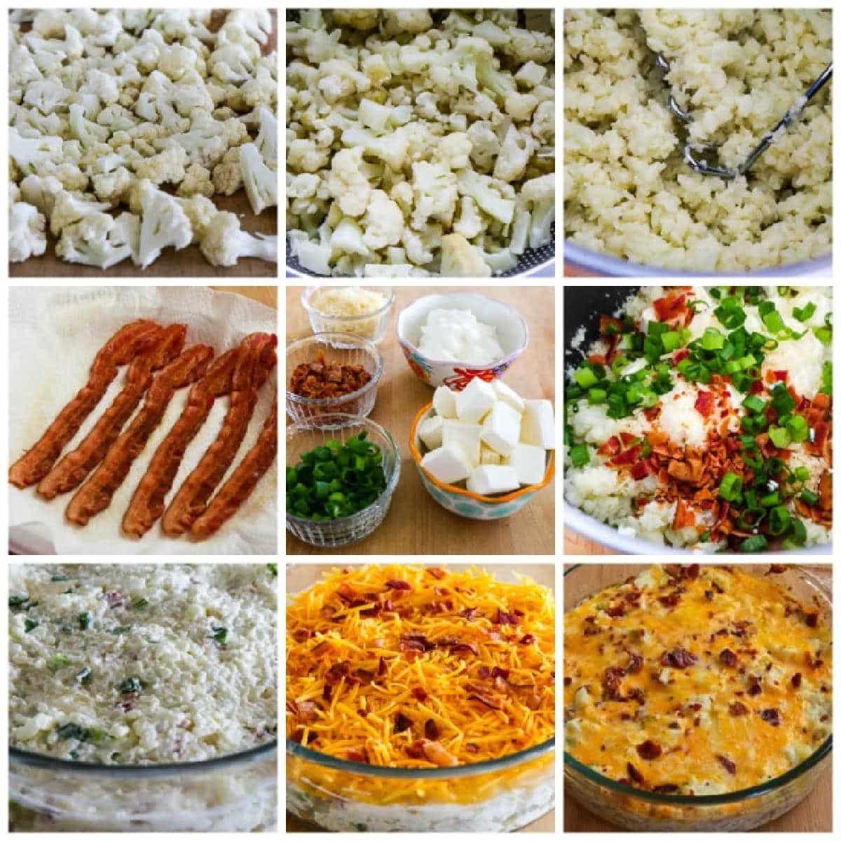recipe steps collage for Twice-Baked Cauliflower