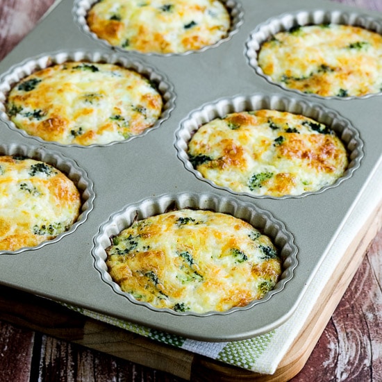 Low-Carb Baked Mini-Frittatas with Broccoli and Three Cheeses found on KalynsKitchen.com