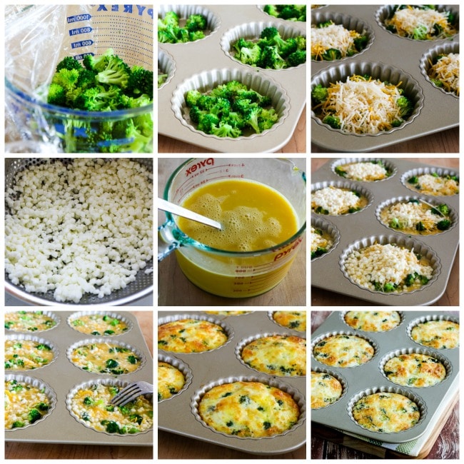 Low-Carb Baked Mini Frittatas with Broccoli and Three Cheeses process shots collage