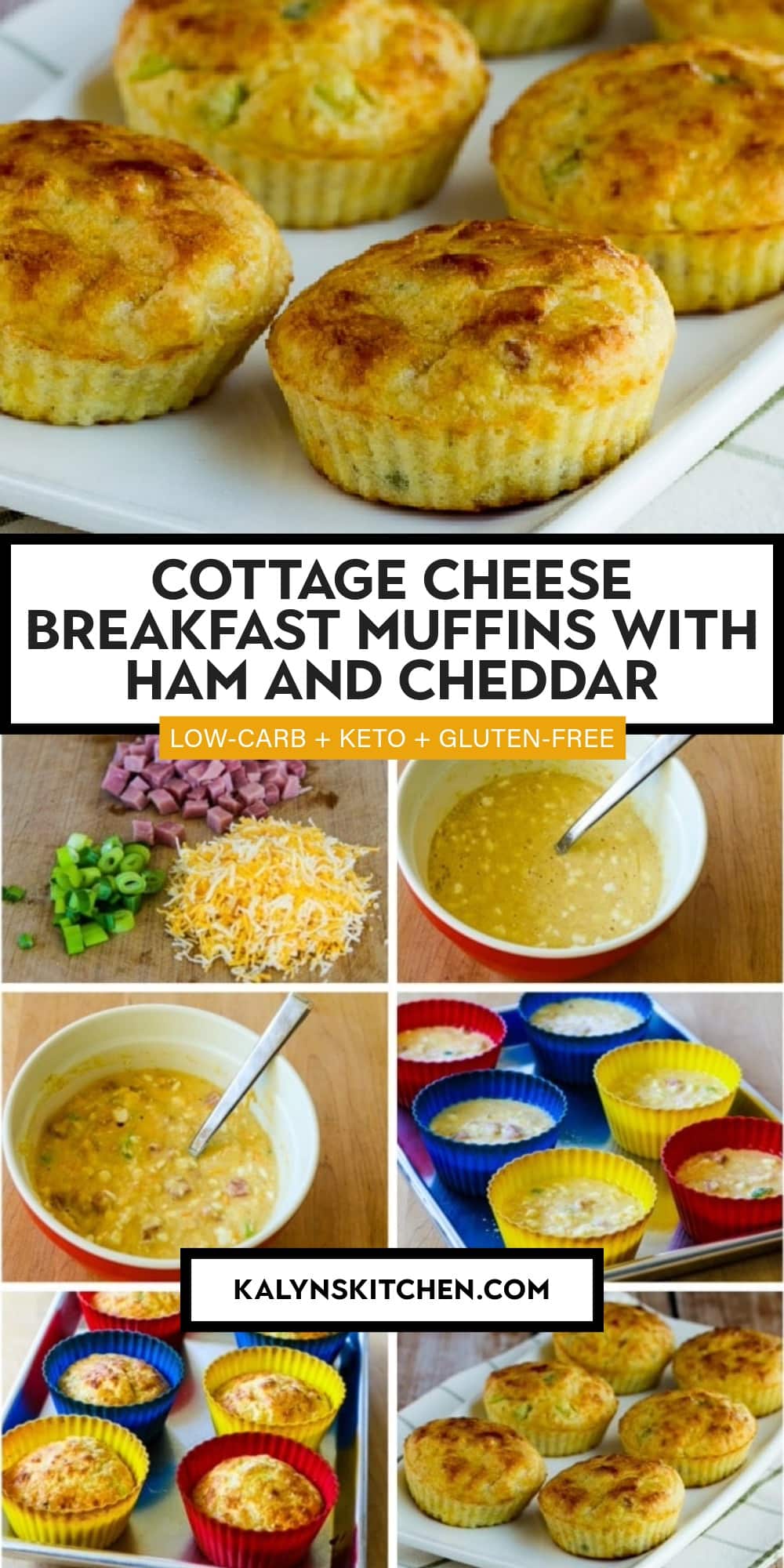 Pinterest image of Cottage Cheese Breakfast Muffins with Ham and Cheddar