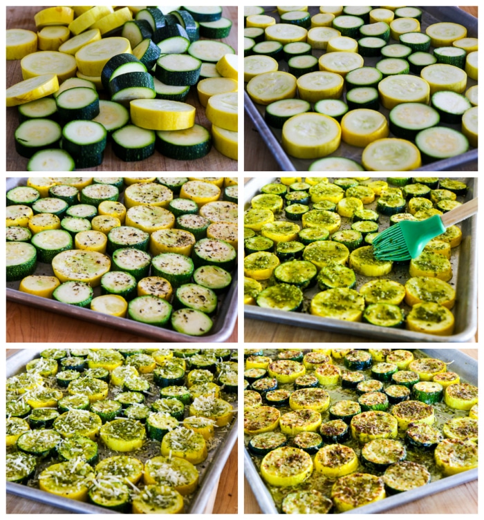 Roasted Summer Squash with Pesto and Parmesan process shots collage