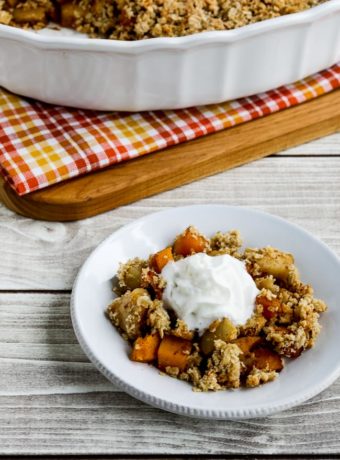 Low-Sugar Pumpkin and Apple Crumble finished dish on serving plate