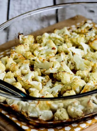 square image of Roasted Cauliflower with Parmesan in baking dish
