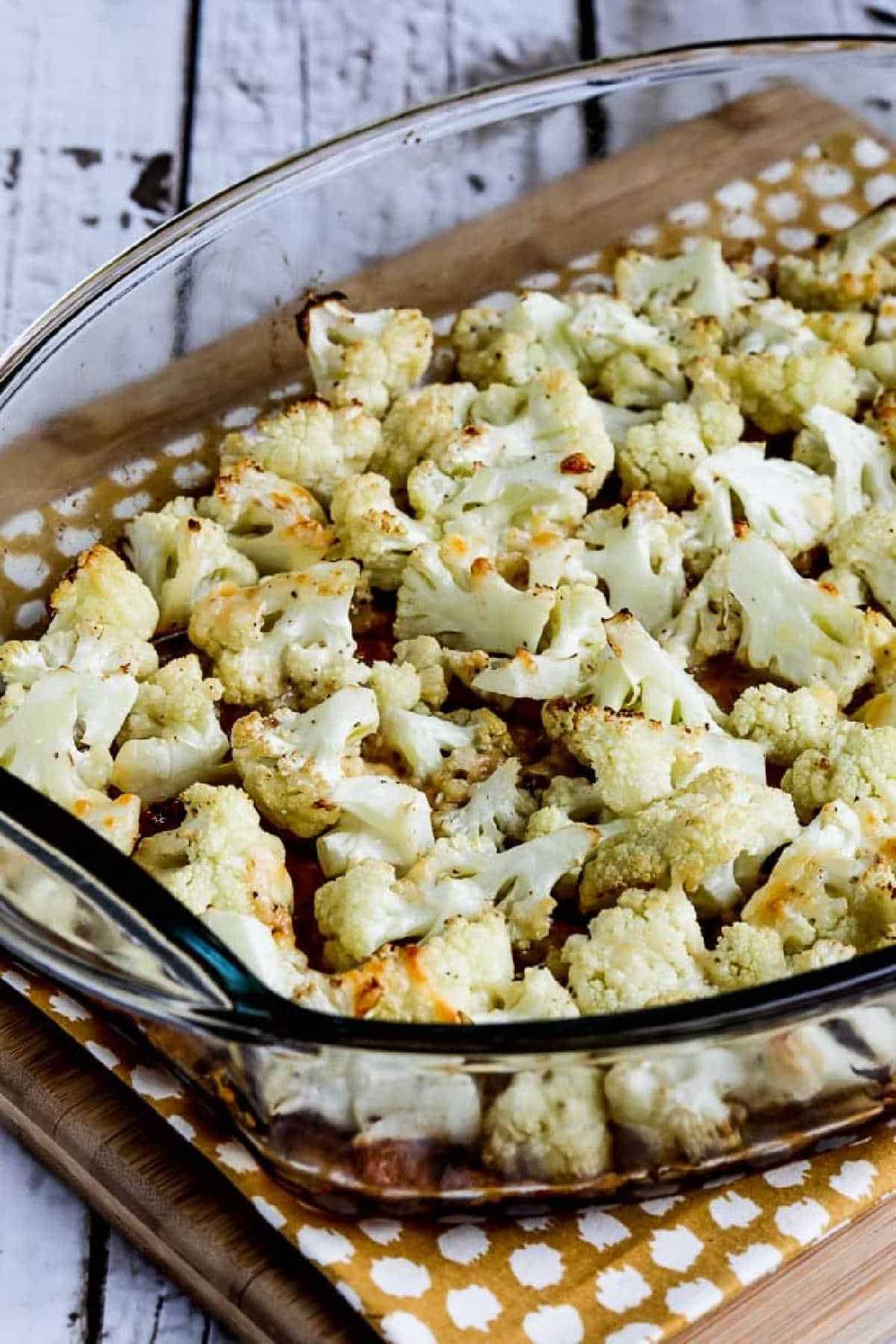 Roasted Cauliflower with Parmesan shown in baking dish