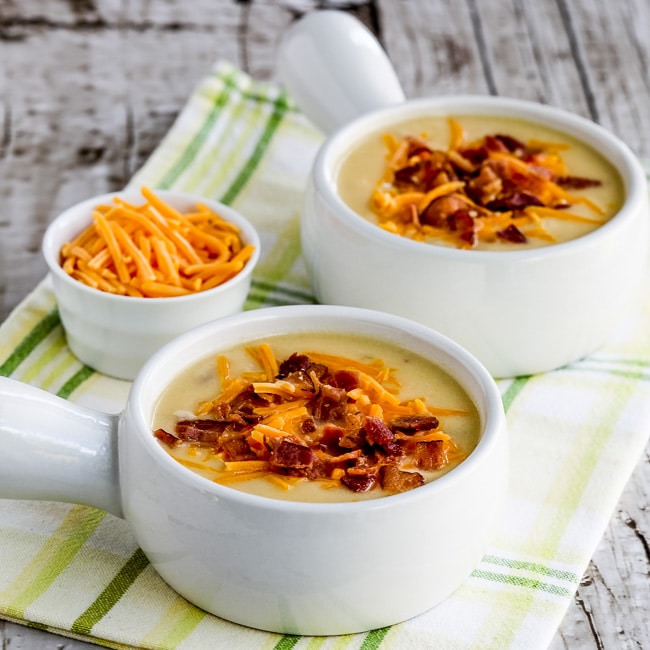 Low-Carb Cheesy Cauliflower Soup with Bacon and Green Chiles (Instant Pot (or Stovetop) found on KalynsKitchen.com