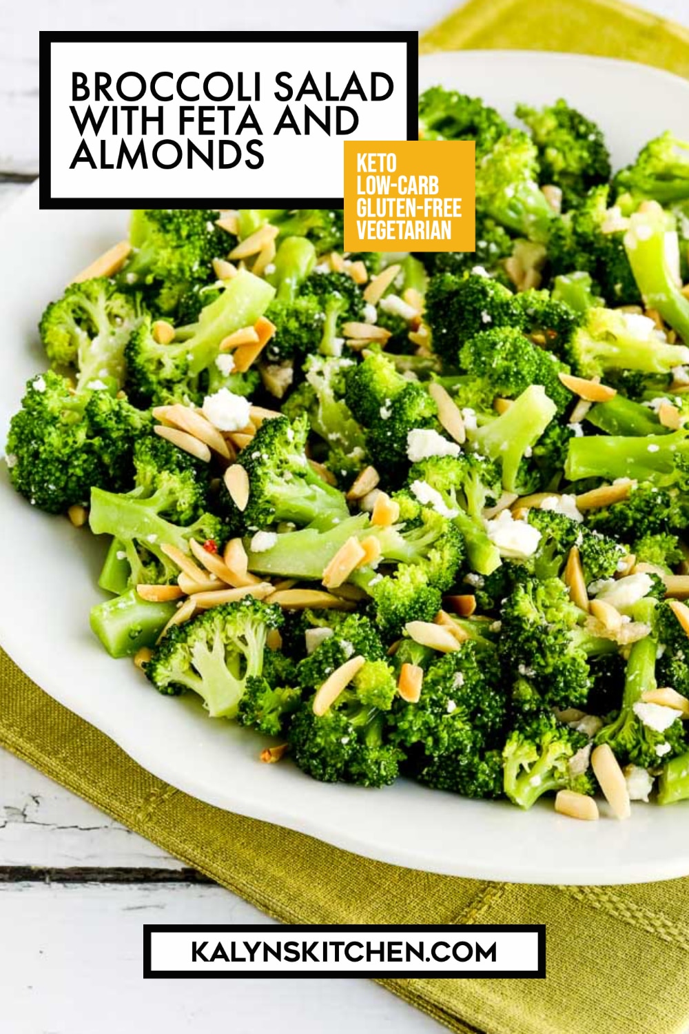 Pinterest image of Broccoli Salad with Feta and Almonds