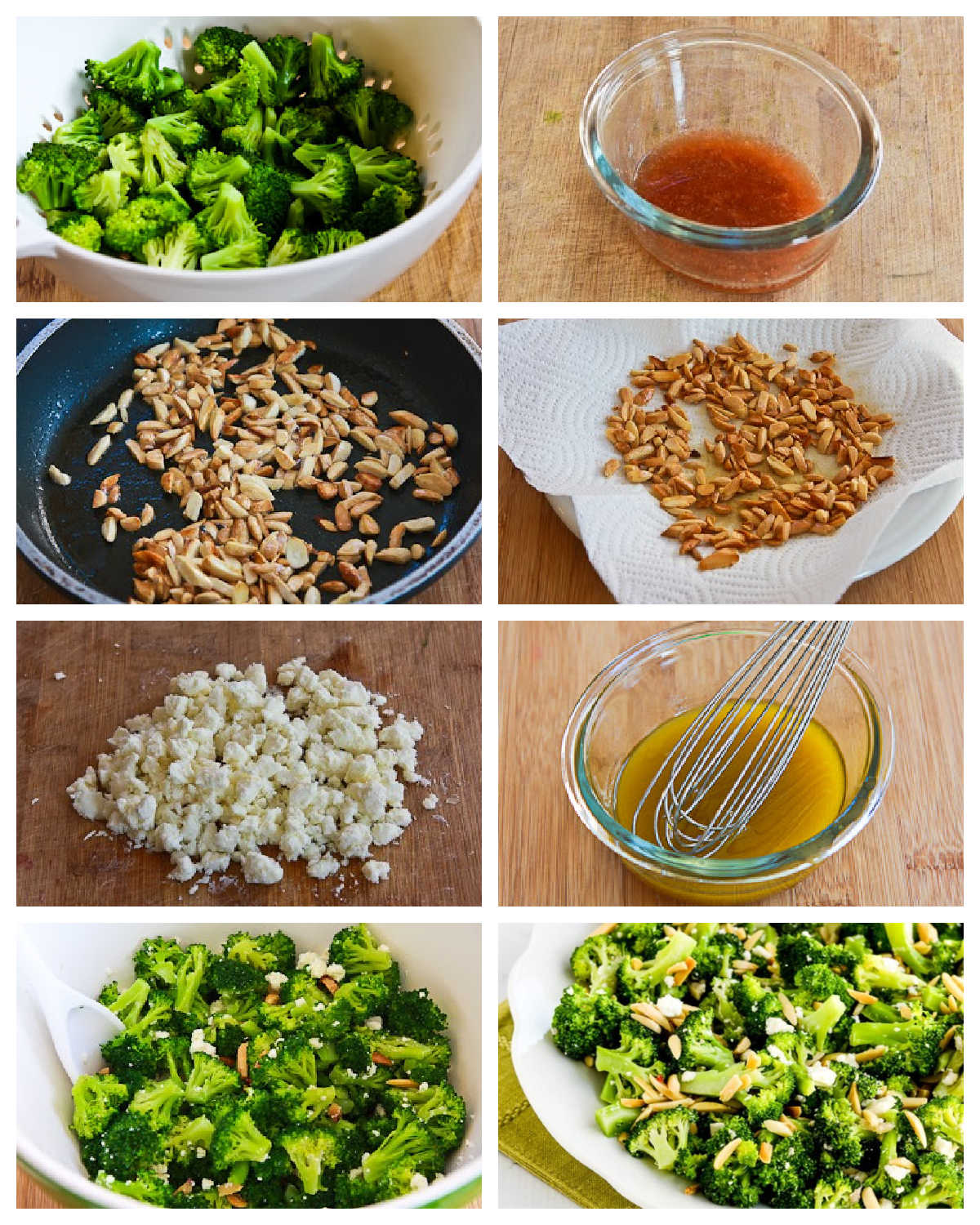 Broccoli Salad with Feta and Almonds collage of recipe steps
