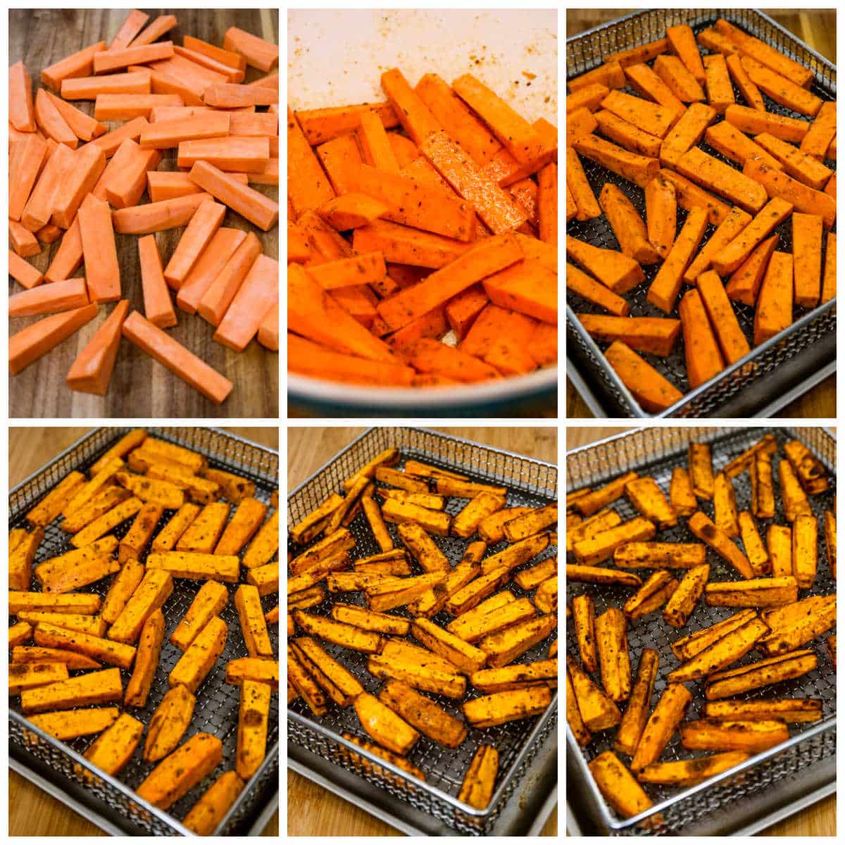 Air Fryer Sweet Potato Fries collage of recipe steps.