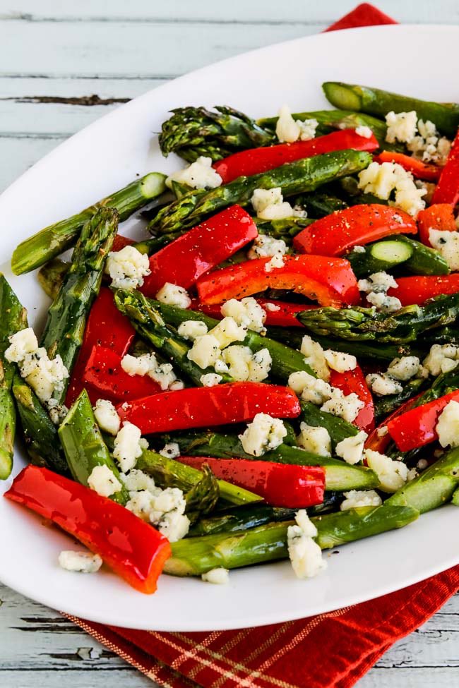 Holiday Roasted Asparagus with Red Pepper and Gorgonzola