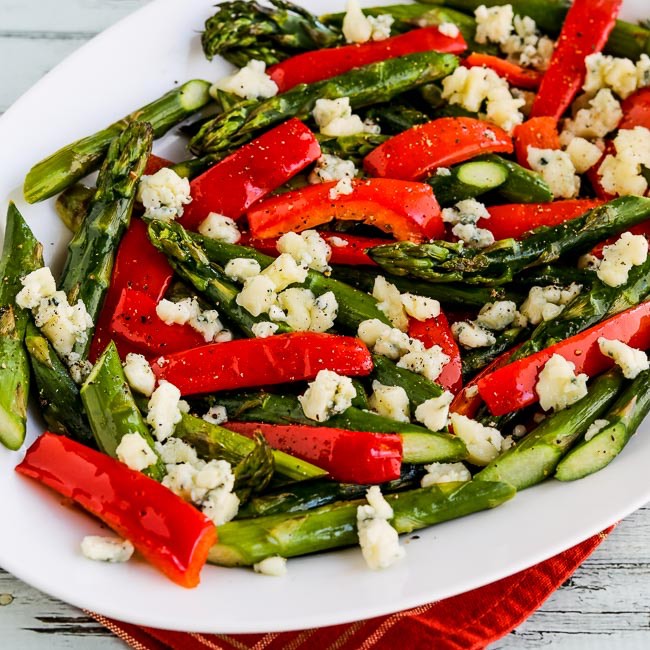 Holiday Roasted Asparagus with Red Pepper and Gorgonzola