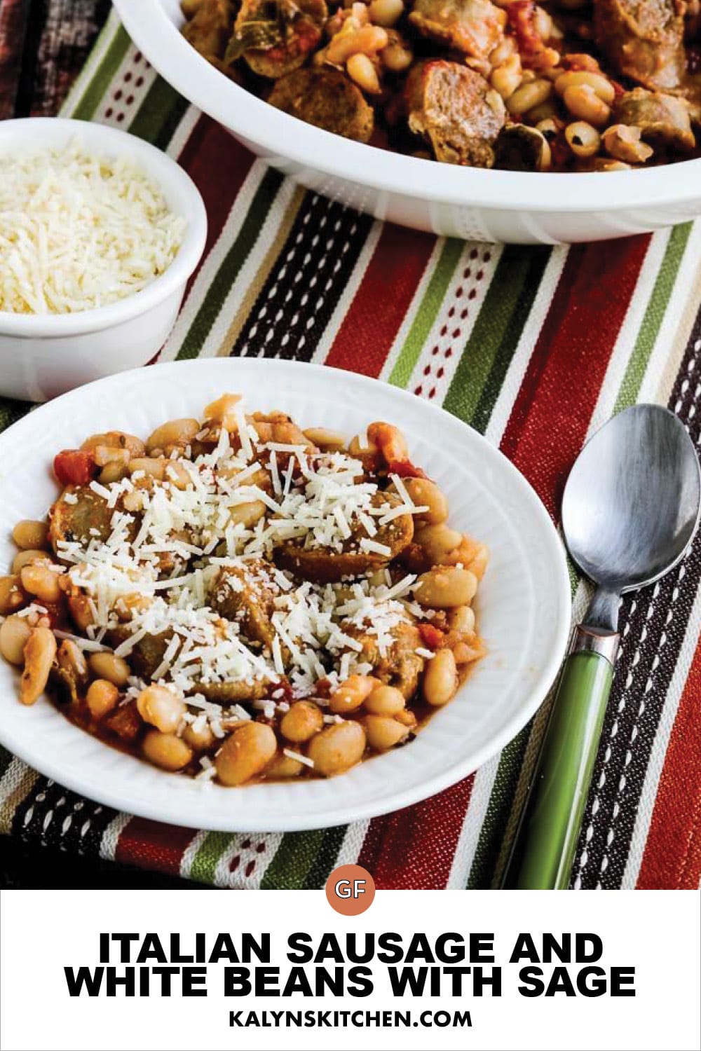 Pinterest image of Italian Sausage and White Beans with Sage