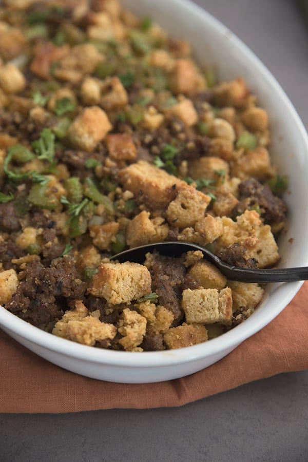 Low-Carb Spicy Cheddar and Sausage Stuffing from All Day I Dream About Food