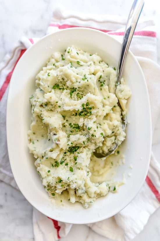 Mashed Cauliflower with Parmesan and Chives from Foodie Crush