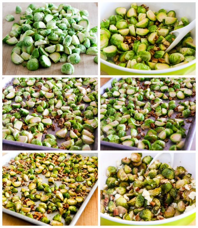 Roasted Brussels Sprouts Pecans Gorgonzola process shots collage