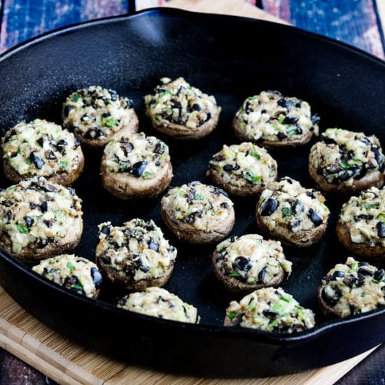 Low carb stuffed mushrooms with olives and feta cheese