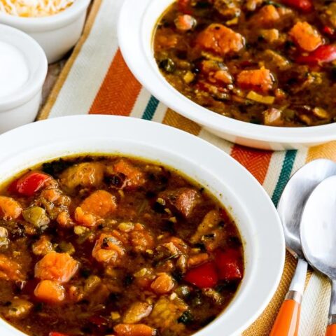 Instant Pot Southwestern Stew with Pork, Bacon, Peppers, and Sweet Potatoes found on KalynsKitchen.com
