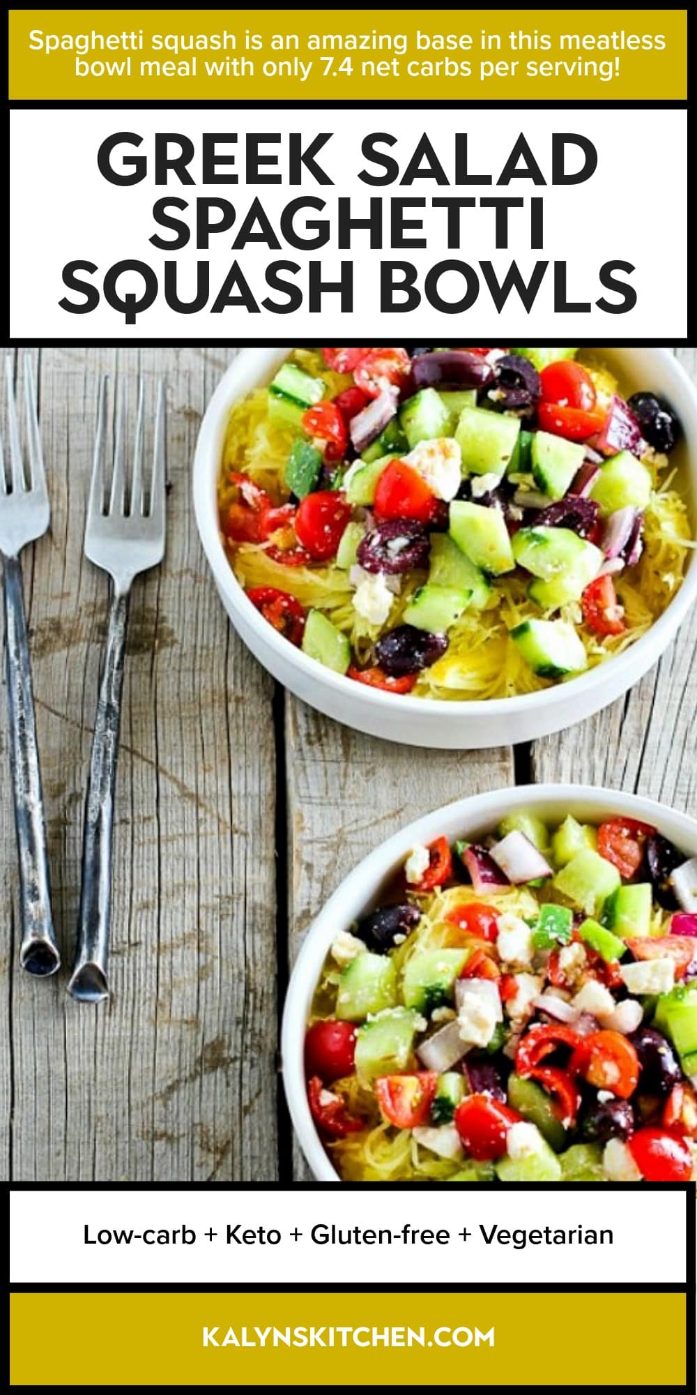 Pinterest image of Greek Salad Spaghetti Squash Bowls