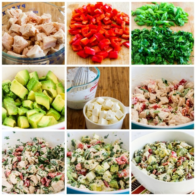 Low-Carb Rotisserie Chicken Christmas Salad process shots collage