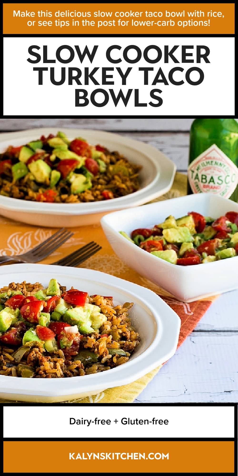 Pinterest image of Slow Cooker Turkey Taco Bowls