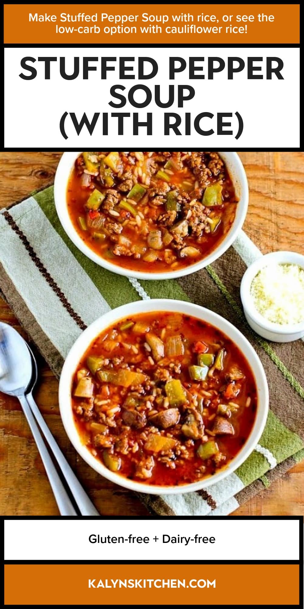 Pinterest image of Stuffed Pepper Soup (with Rice)