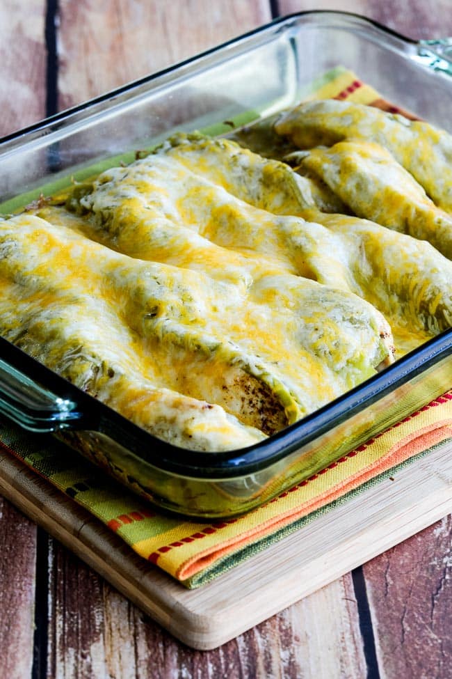 Chicken with Green Chiles and Cheese in baking dish.