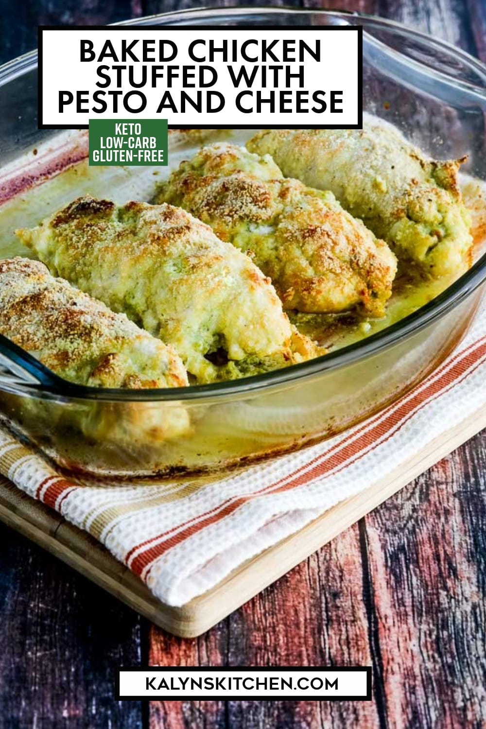 Pinterest image of Baked Chicken Stuffed with Pesto and Cheese